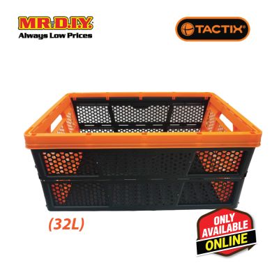TACTIX Collapsible Knock Down Basket Crate Plastic Storage Organizer 320232 (32L) (50.5 x 33.5 x 22cm)